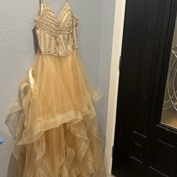 Vestido para fiesta color dorado Sz L - Picture 2 of 7